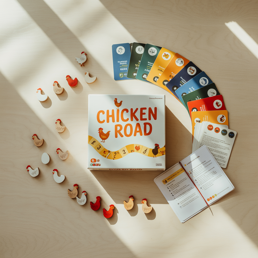 Chicken Road game box and components displayed attractively