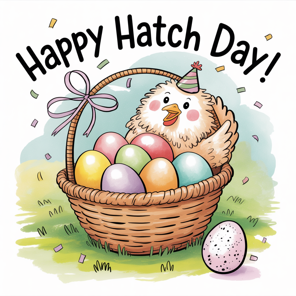 Chicken with a basket of eggs
